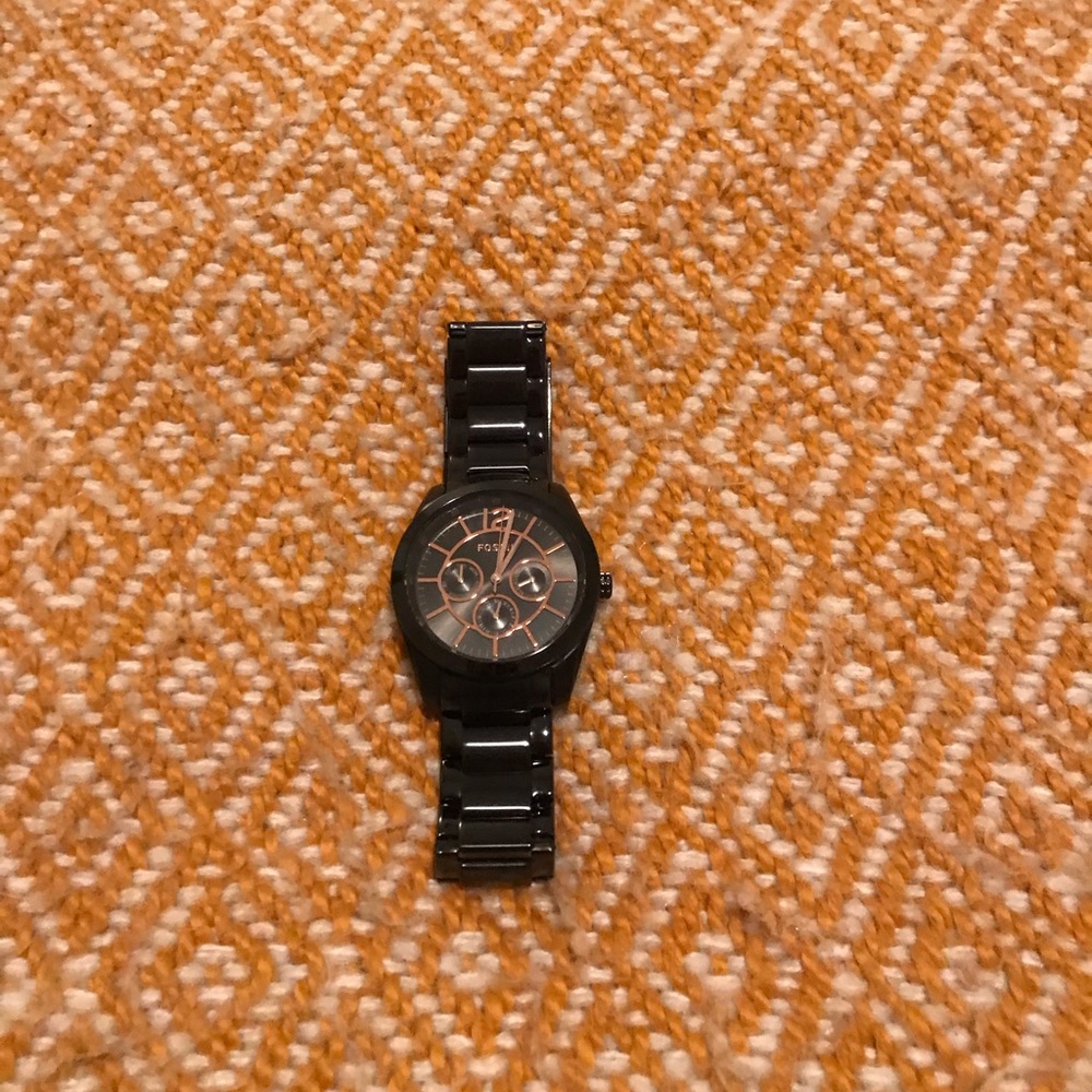 Black Fossil Watch | Rose Gold Accents
